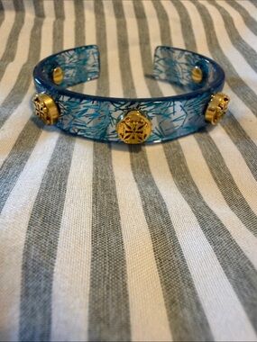 Rustic Cuff Gold-Accent Teal Confetti  Resin Bracelet